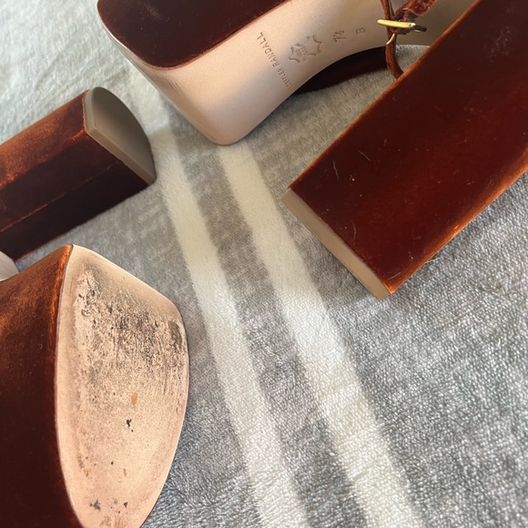 Loeffler Randall Rust Velvet Knot Ankle-Tie Block Heels - Picture 3 of 5